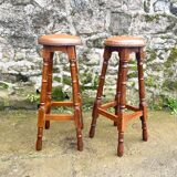 Pair of studded leather bar stools