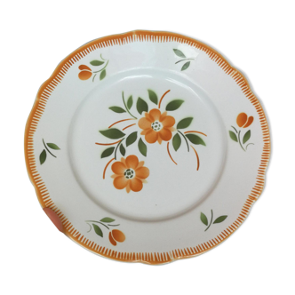 Set de 6 assiettes plates anciennes Badonviller  fleurs Oranges et vertes