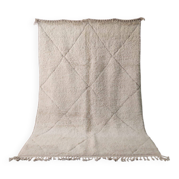 Tapis Beni Ouarain Écru, Motifs Losanges Classiques - Fait Main 300x200cm