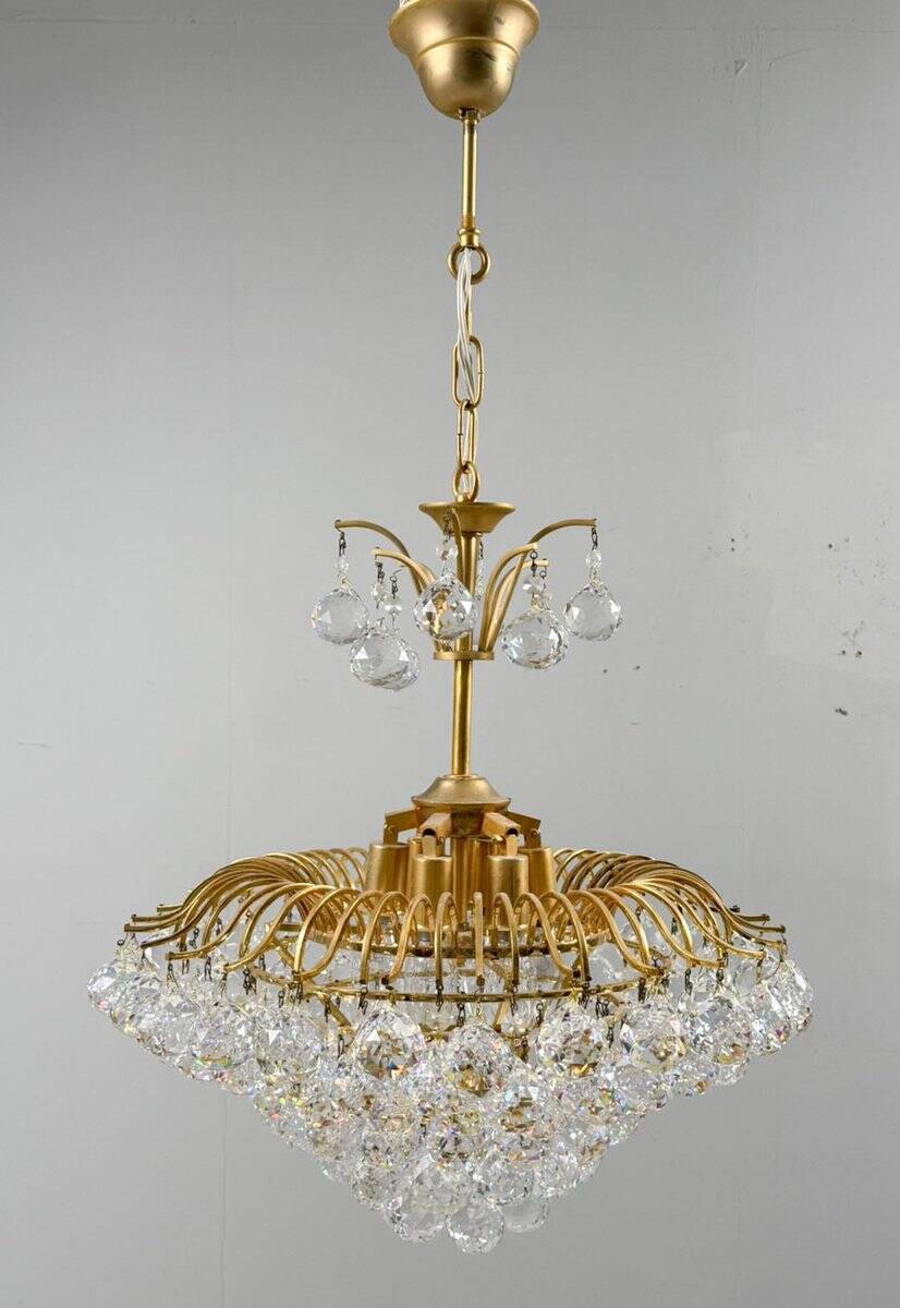 Hollywood Regency chandelier with crystal glass shades by Ernst Palme, Germany, 1960s