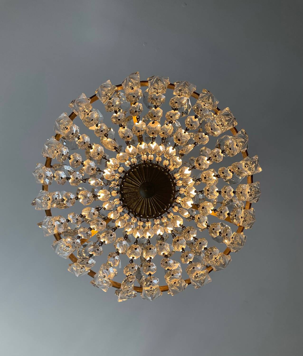 Hot air balloon chandelier with tassels and brass