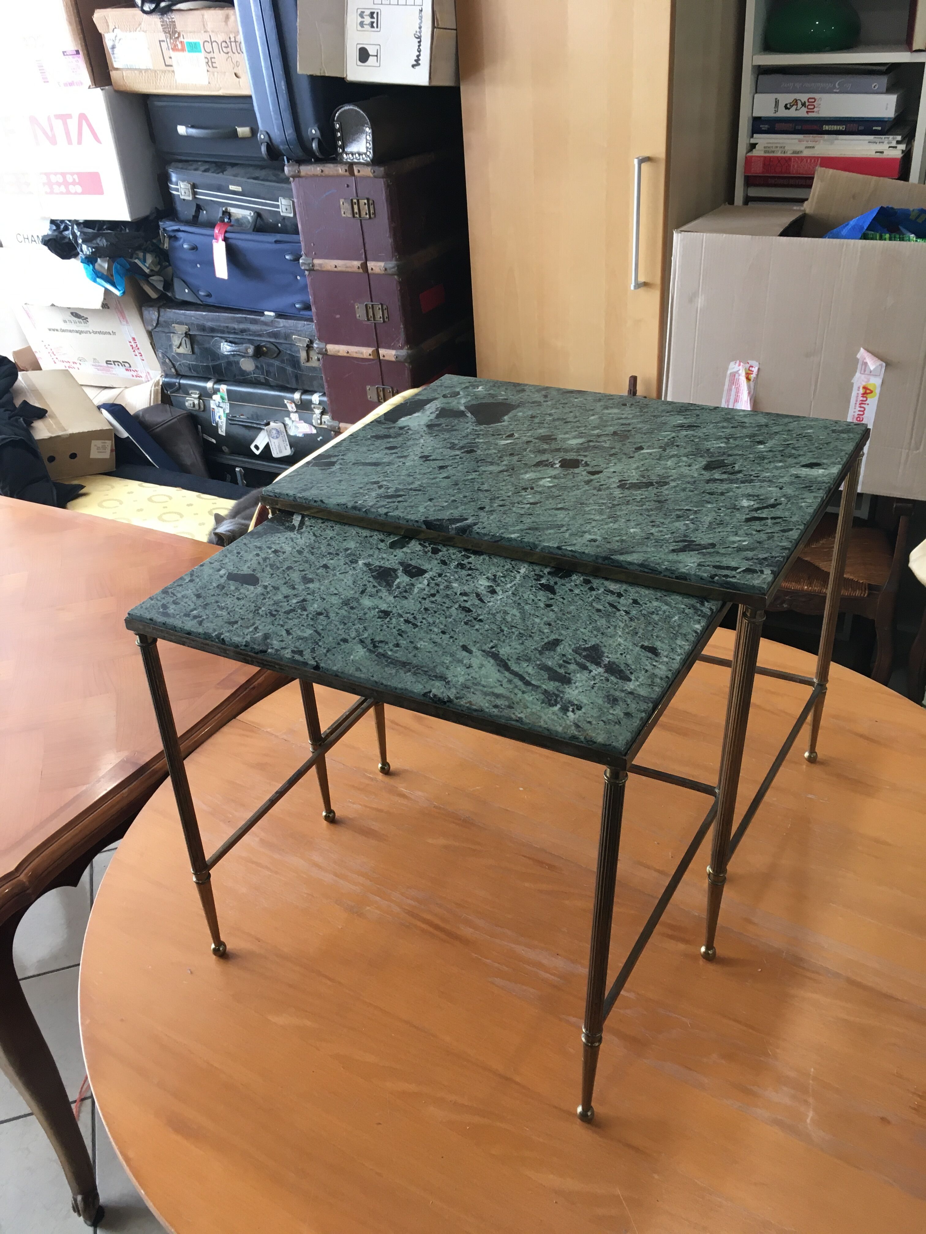 Marble and brass pull out tables