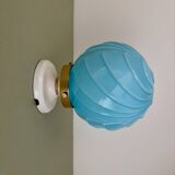 Applique globe vintage art déco en opaline bleue