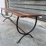 Rustic oak wrought iron bench