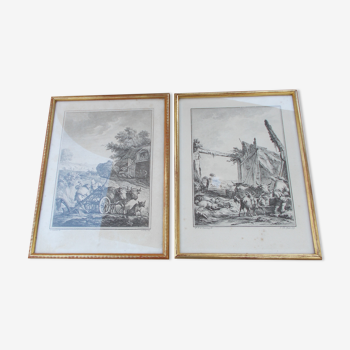 2 antique prints Louterbourg Pastoral scenes Loutherbourg