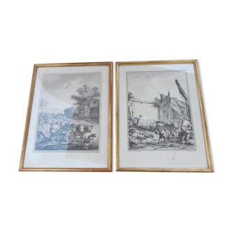 2 gravures anciennes Louterbourg Scènes pastorales Loutherbourg