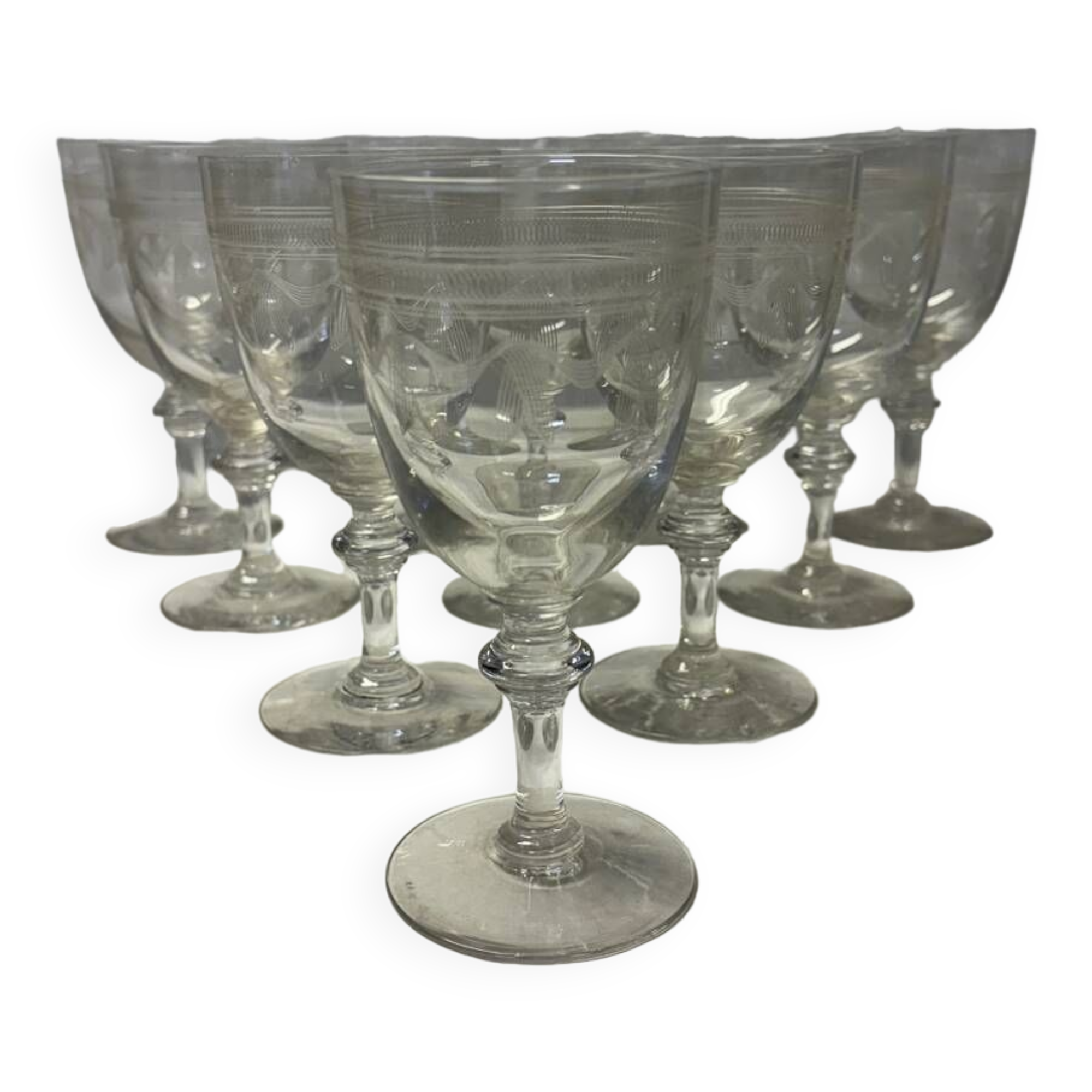 Set of 10 old wine glasses