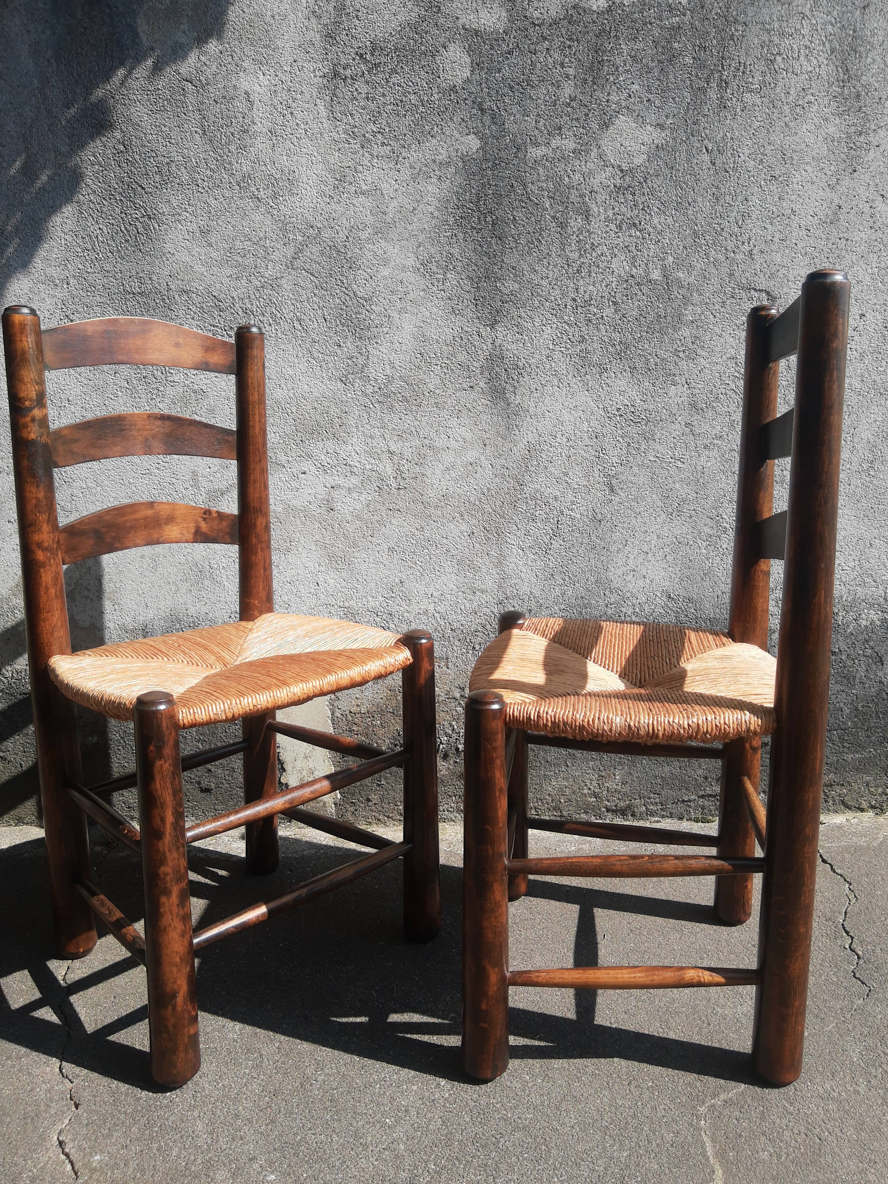 Pair of mulched brutalist chairs and wood