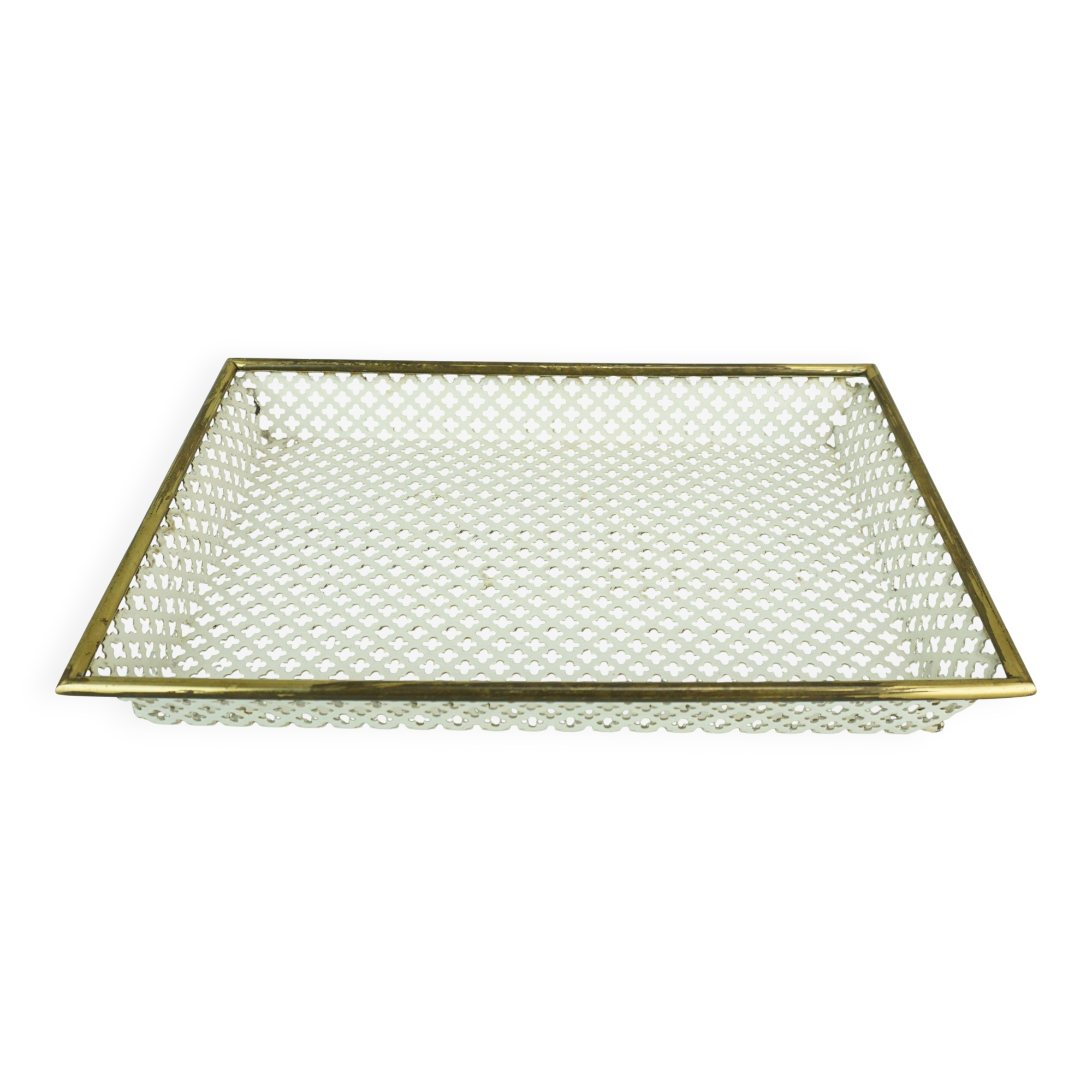 Vintage tray, perforated metal and brass, attr. to mathieu matégot 50s
