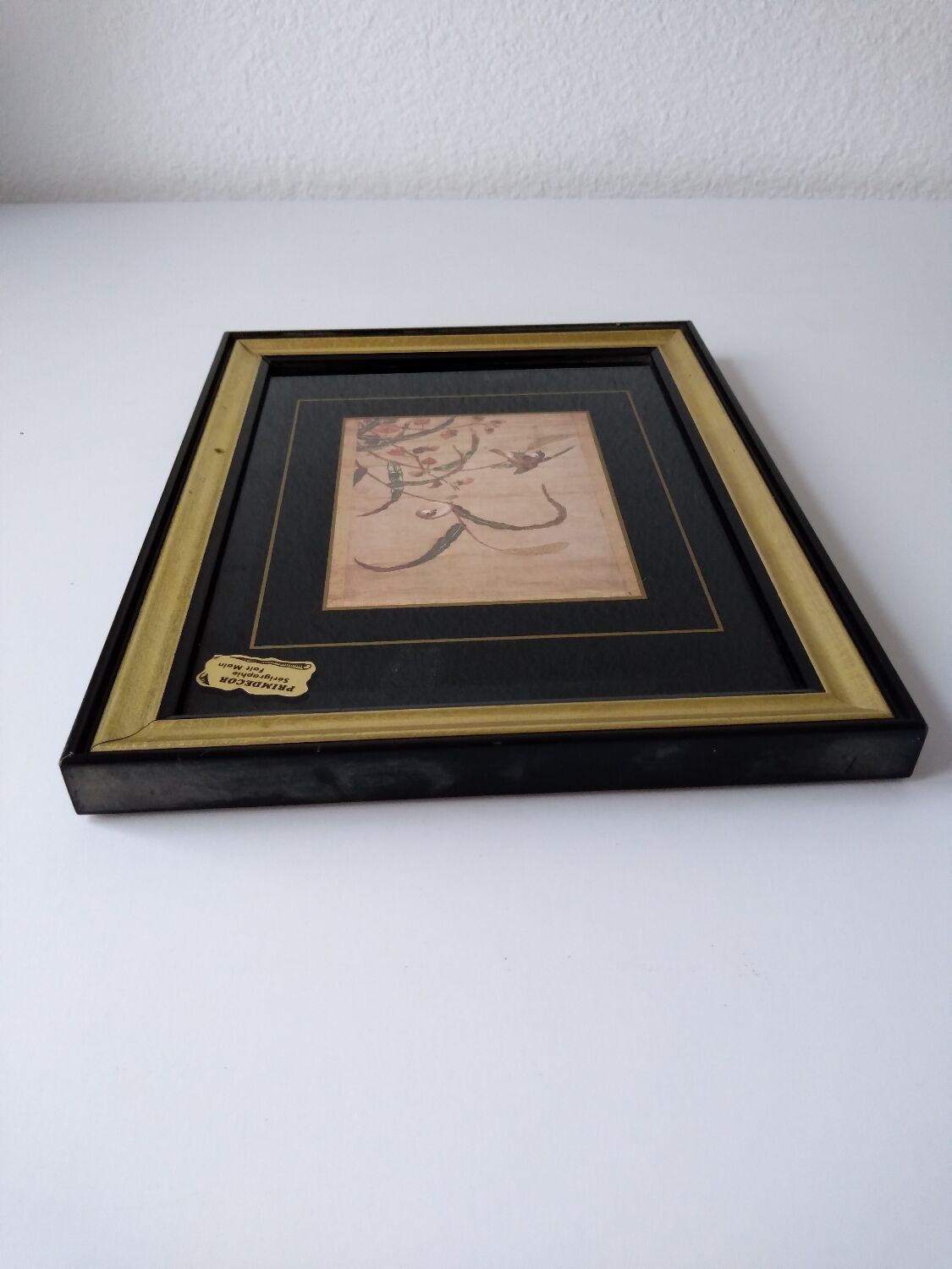 Frame decoration birds black and gold handmade screen printing France