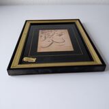 Frame decoration birds black and gold handmade screen printing France