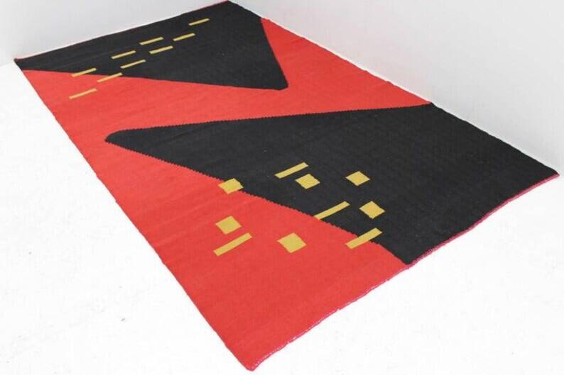 Tapis kilim géométrique moderniste, années 1950