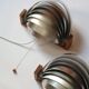 Pair of vintage 70s chrome and wood slatted wall lights