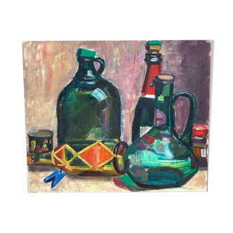 Still life oil on cardboard expressionist French school, student André Claudot