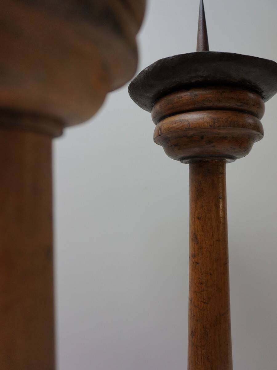 Large Antique French Wooden Candlesticks, 19th Century, Set of 4