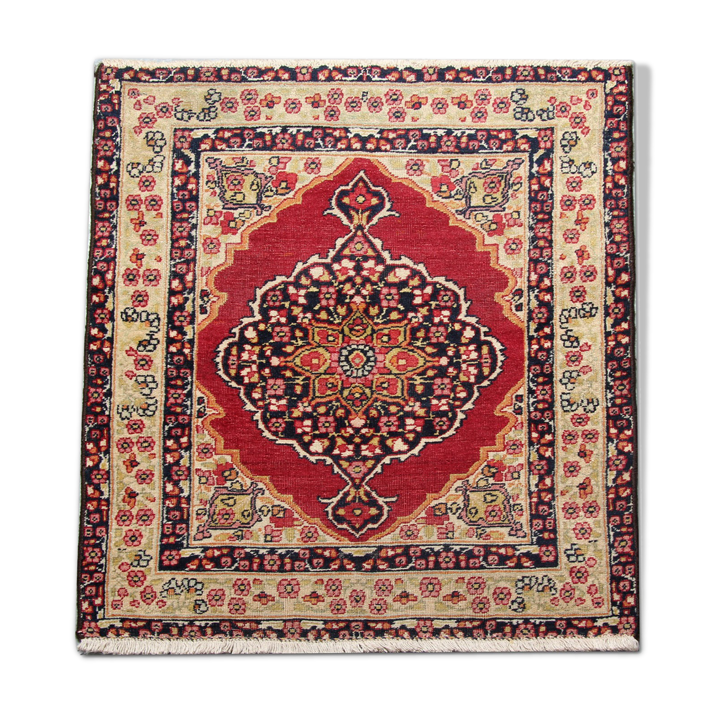 Antique persian kerman rug oriental wool area carpet 62x79cm