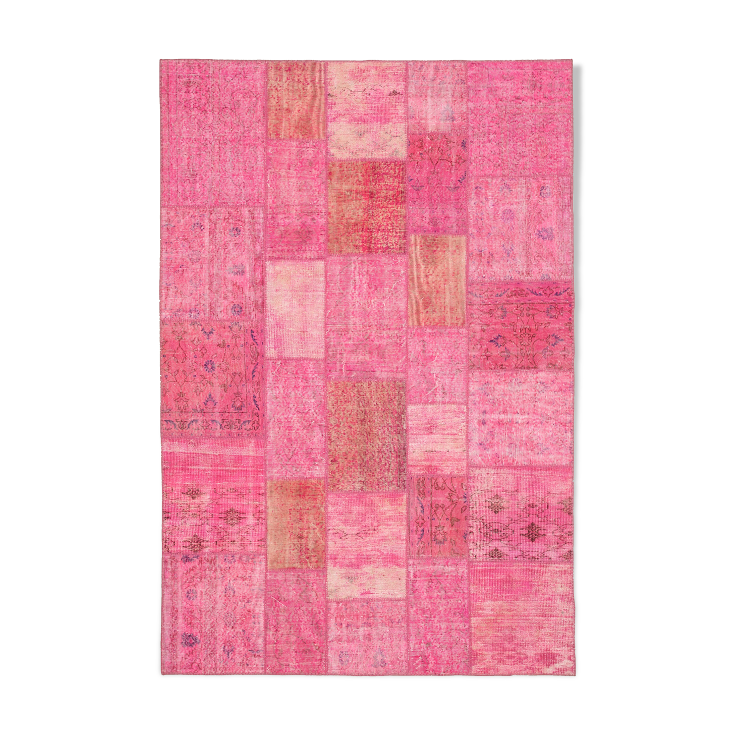 Handwoven oriental vintage 203 cm x 300 cm pink patchwork carpet