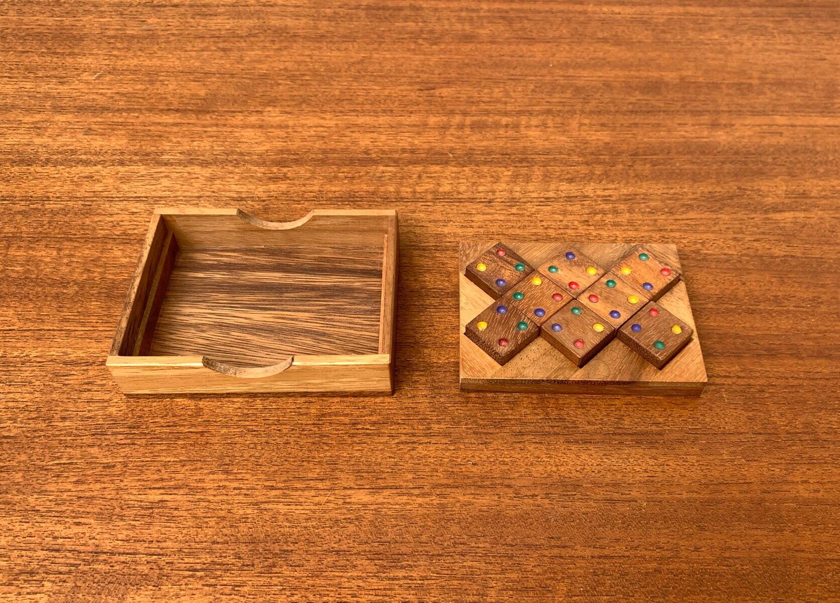 Mid-century Scandinavian teak dice game from the 1960s.