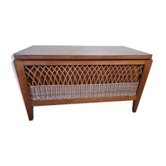 Wooden and rattan toy box, 80 cm
