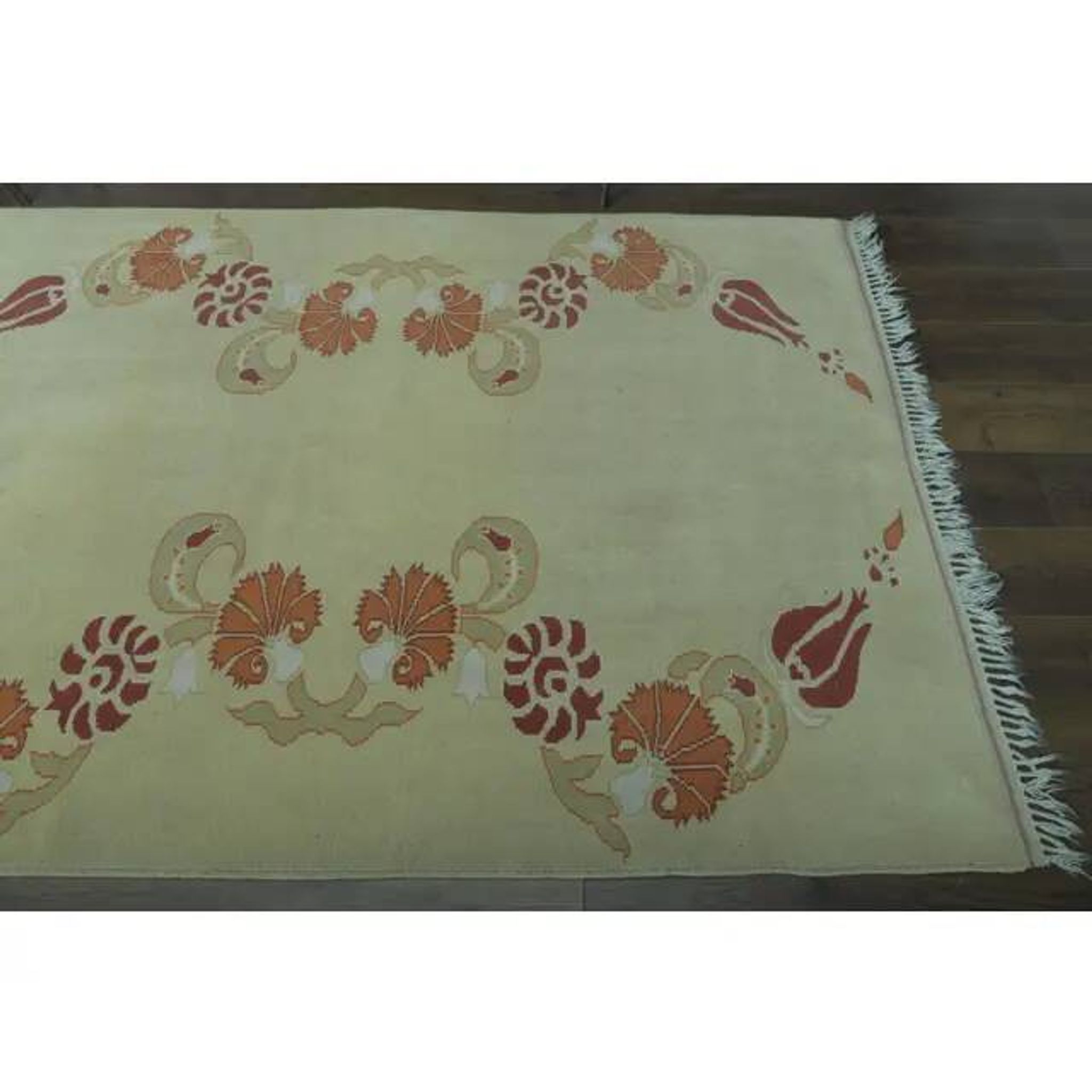 1970s Vintage Turkish Handmade Wool & Cotton Beige Area Rug 160x231