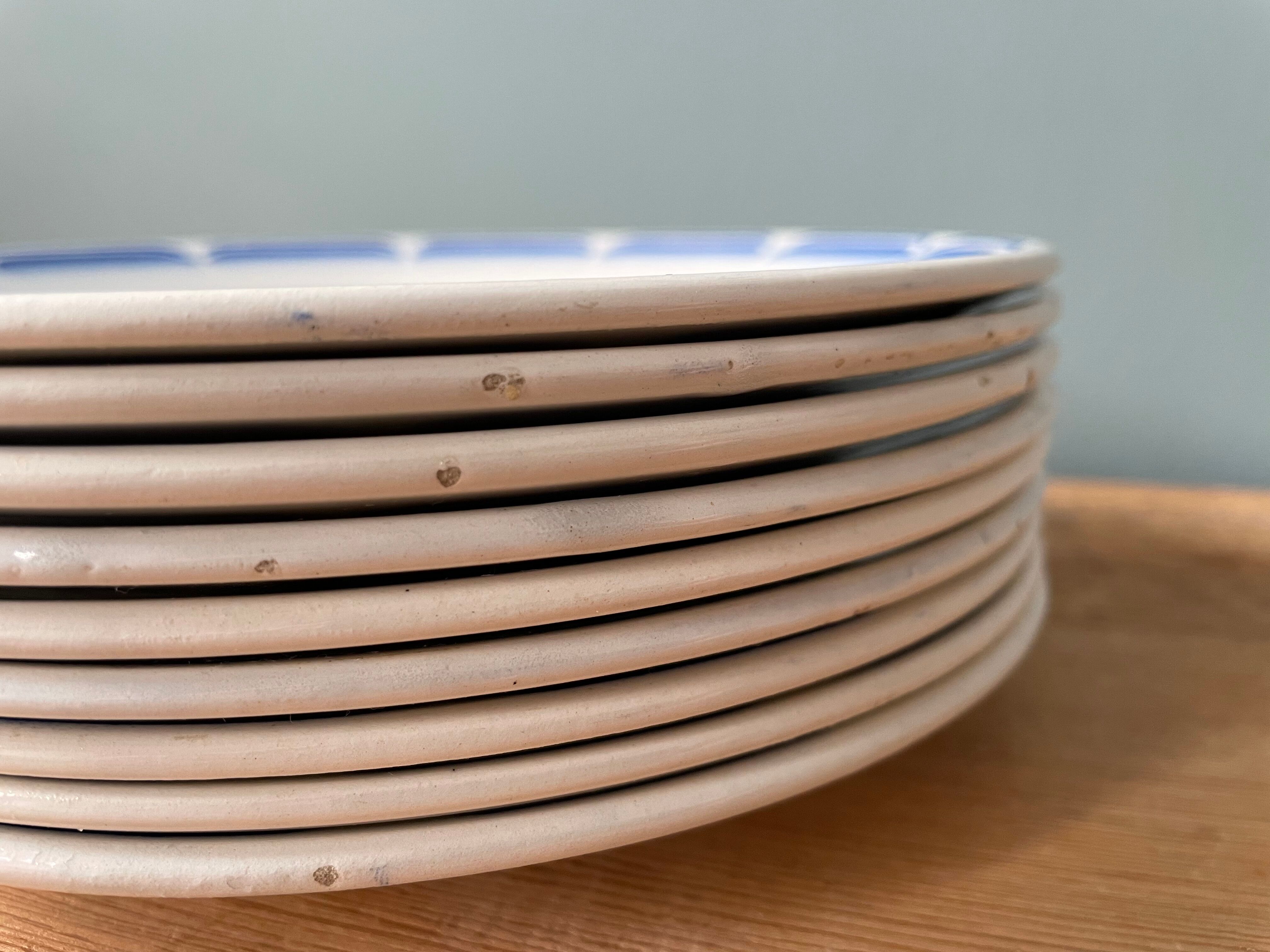 Lot de 9 assiettes plates vintage en porcelaine opaque de Badonviller