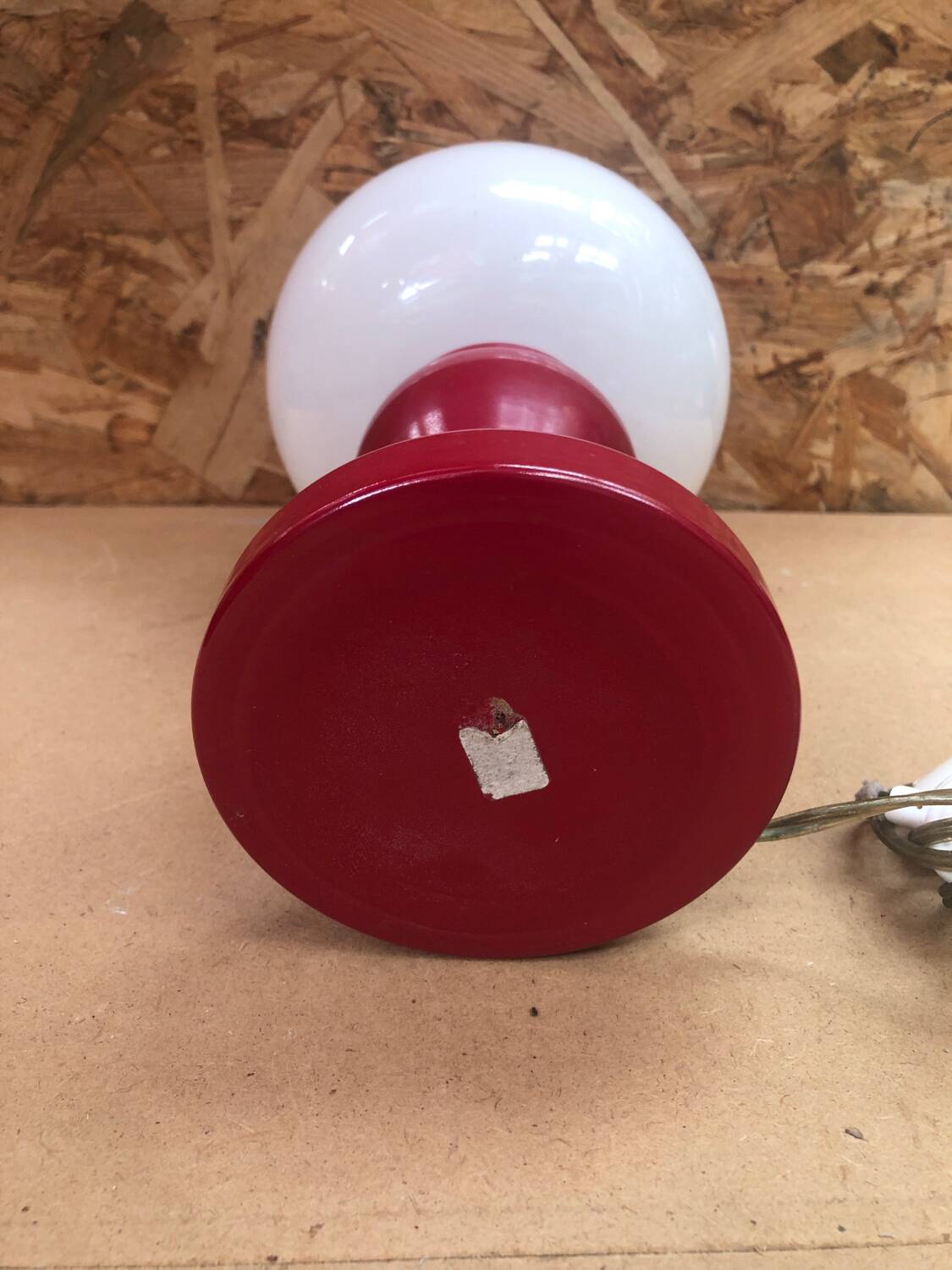 Pair of Old Red & White Opaline Bedside Lamps 1970s Vintage #A982