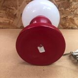 Paire Ancienne Lampe De Chevet Opaline Rouge & Blanc Années 70 Vintage #A982