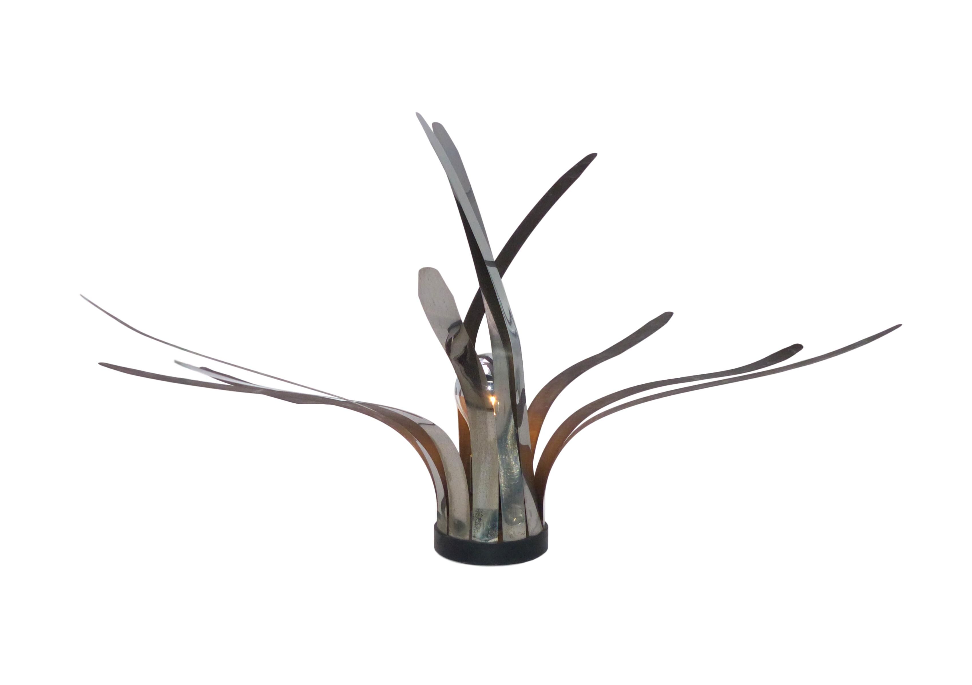 Flower chrome kinetic sculpture lamp