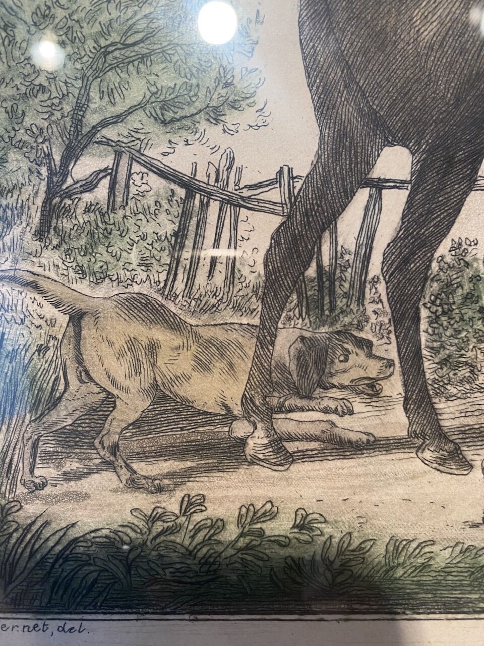Antique engraving , the hunter to the discovery early XX century