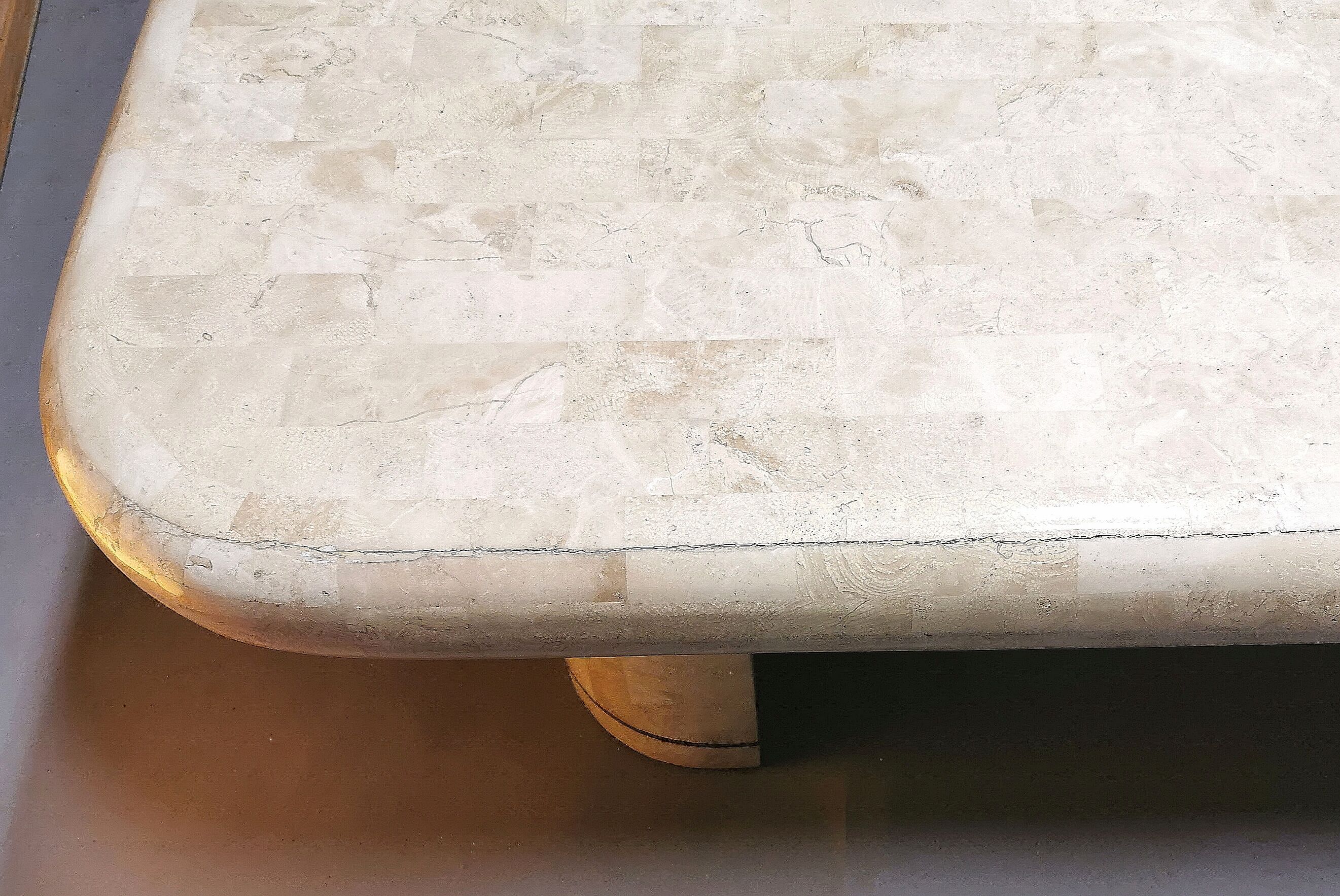 Coffee table in mosaic travertine and brass 70