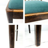 Lot de 4 chaises vintage bois brun, assise verte, style années 50