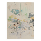 Berthe Morisot: Little girl feeding ducks, signed lithograph