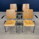 Set of 4 school armchairs with high wooden backs and anthracite grey legs, Netherlands