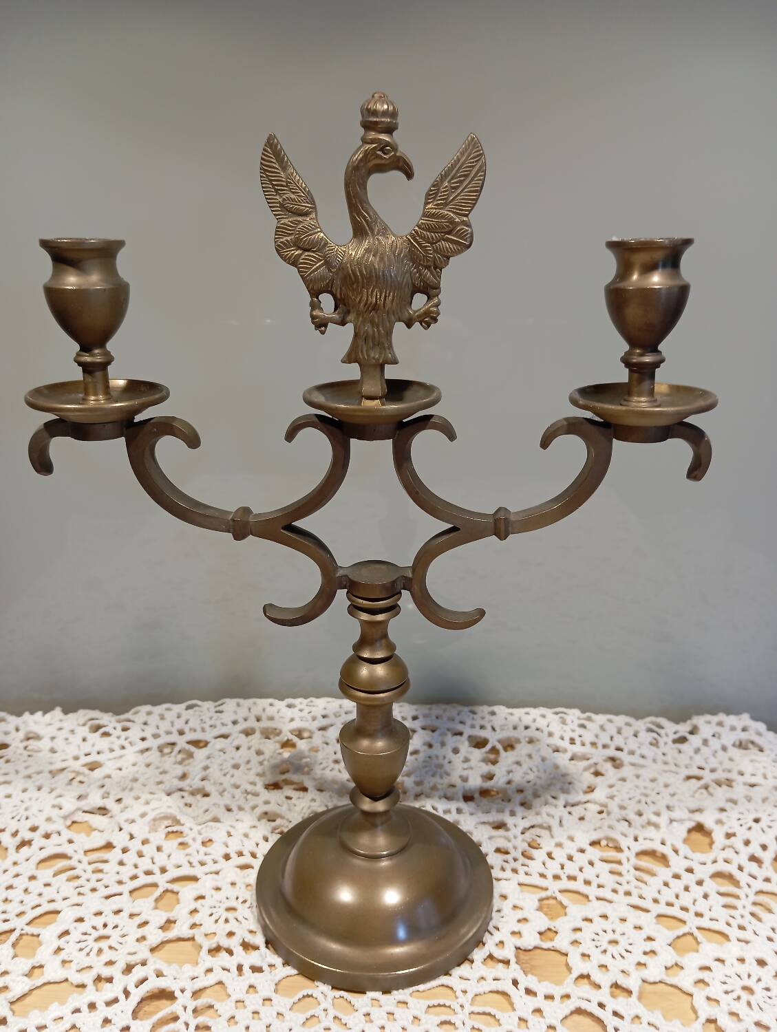 2-arm bronze candlestick, with eagle, 19th century