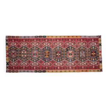 Tapis coureur vintage turc fait main en laine et coton rouge des années 1970 172x459