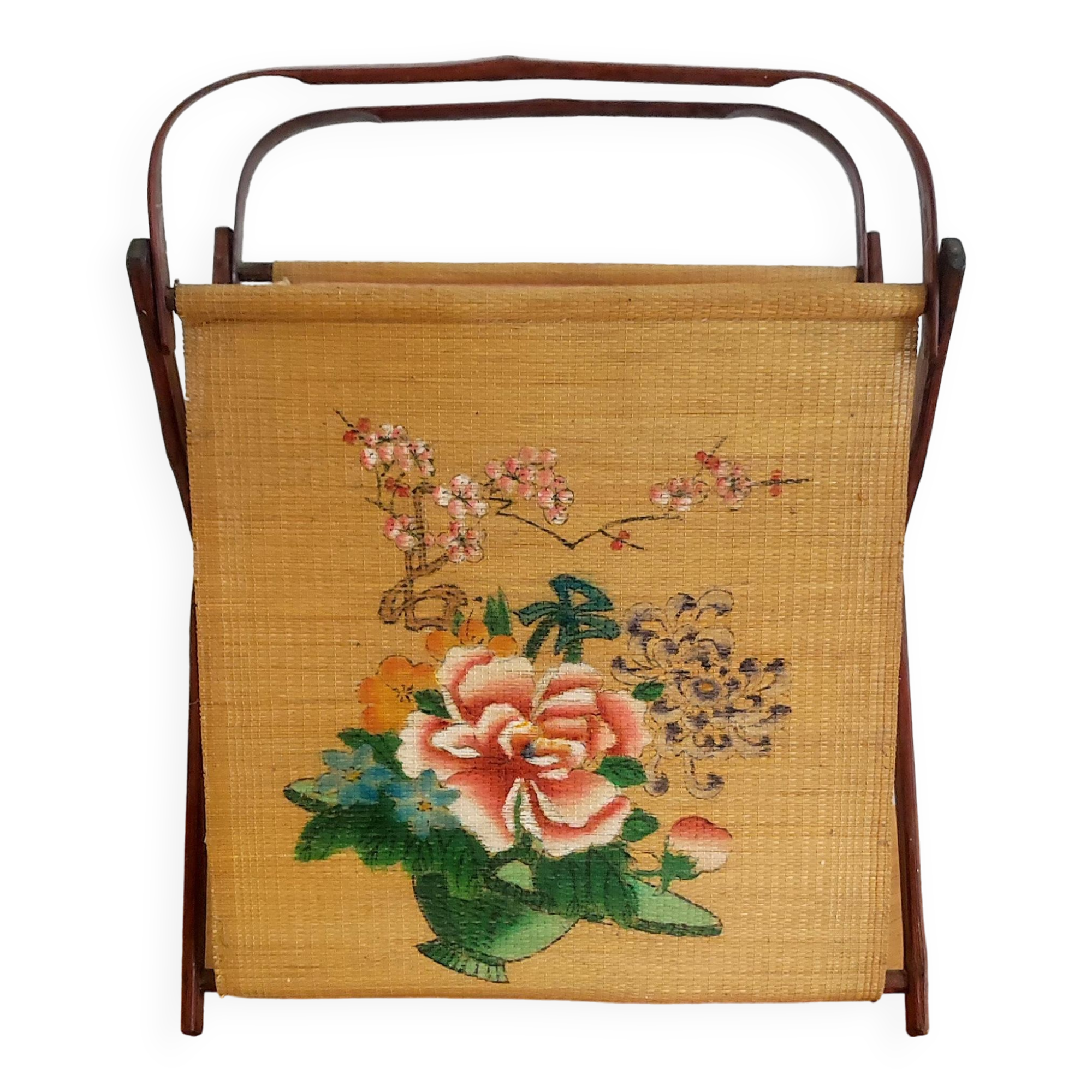 Travailleuse pliante paille de riz & bambou 1960
