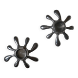 Pair of 80s 90s design aluminum candlesticks free form contemporary silver metal