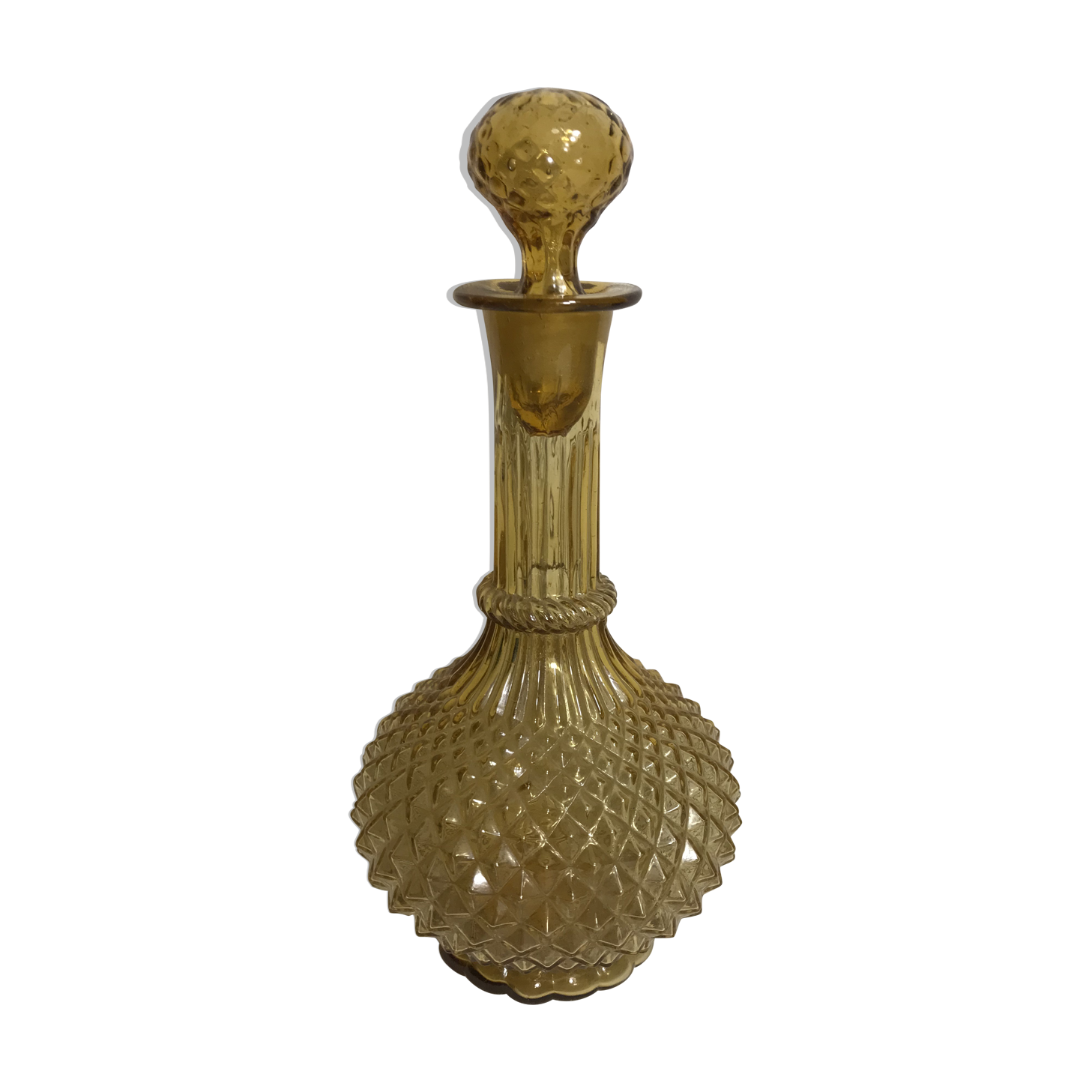 Old bottle decanter glass yellow geometric shape + Cap