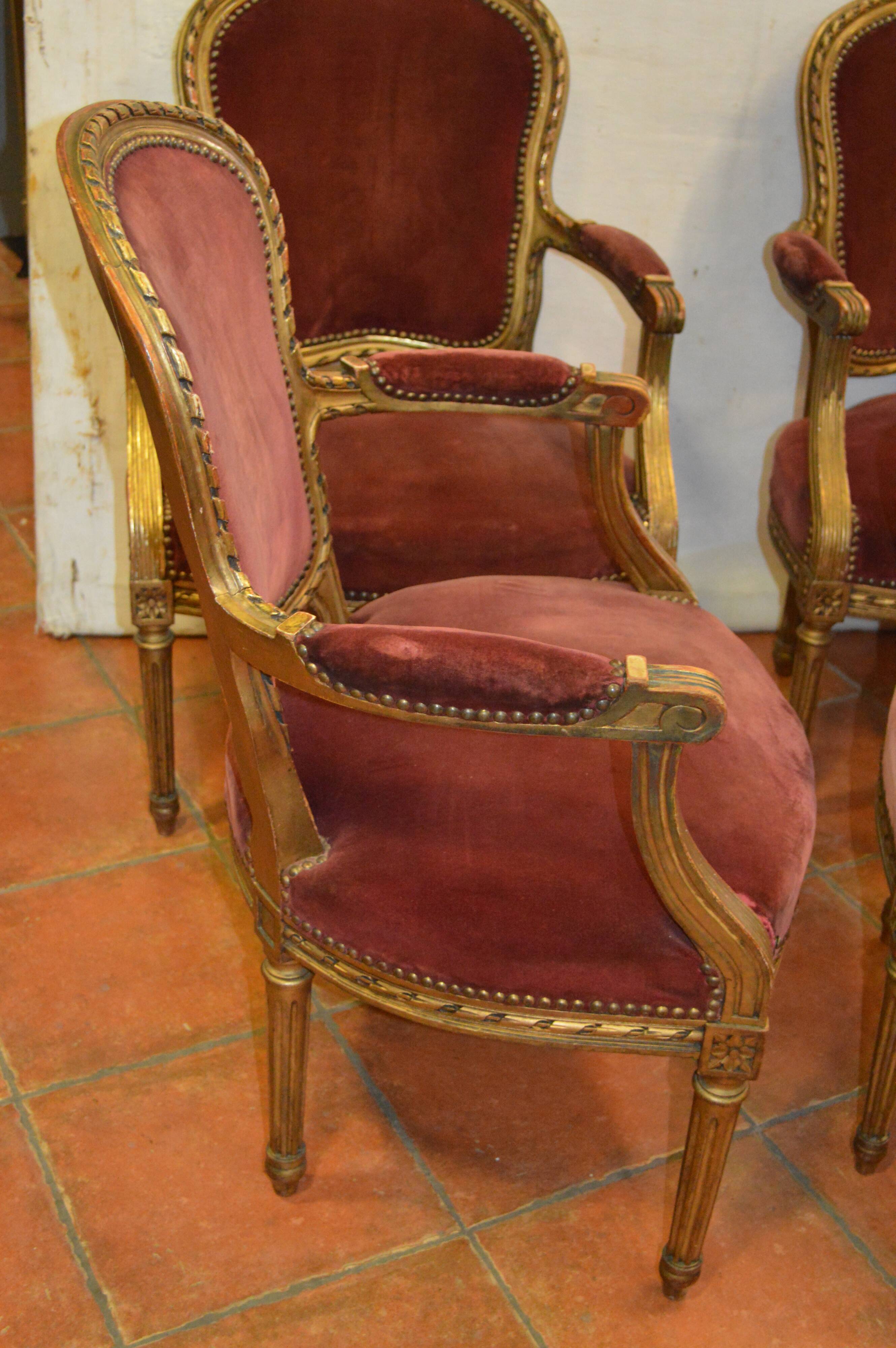 Bergères gilded wooden armchairs style LOUIS XV x 4