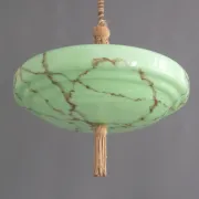 Art Deco pendant light with coiled rod, marbled effect, metal and brass pendant - 1930s