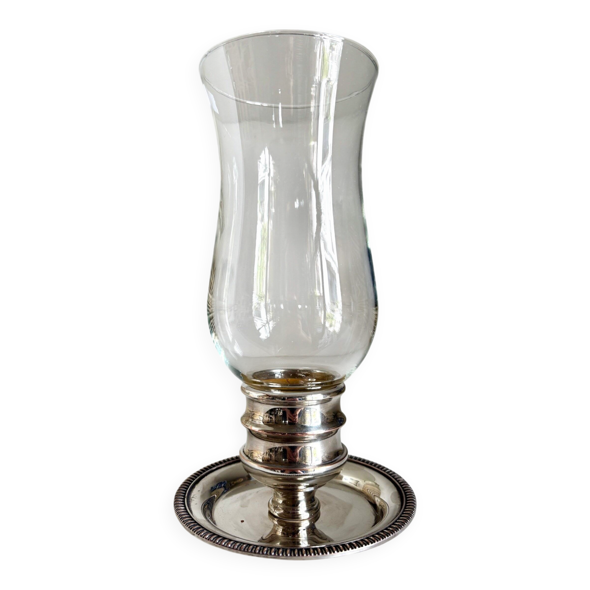 Glass and silver-plated metal tealight holder