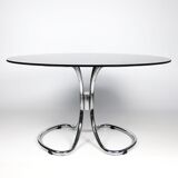 Dining table smoked glass and chrome foot
