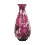 Art nouveau glass paste vase roses violines  signed andré delatte, early 20th century.