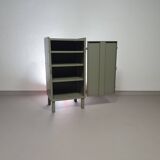 Gray metal locker. Industrial small sideboard.