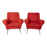 Pair of vintage 50s armchairs red fabric Italian design