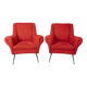 Pair of vintage 50s armchairs red fabric Italian design