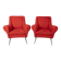 Pair of vintage 50s armchairs red fabric Italian design