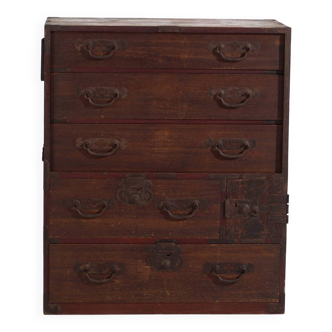 Tansu japonais de marchand (Choba-dansu) en bois de keyaki – Période Meiji–Taishō (c.1880–1920)