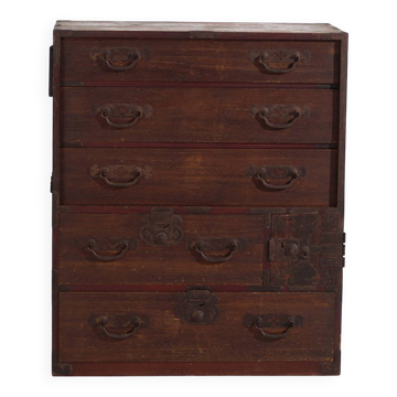 Tansu japonais de marchand (Choba-dansu) en bois de keyaki – Période Meiji–Taishō (c.1880–1920)
