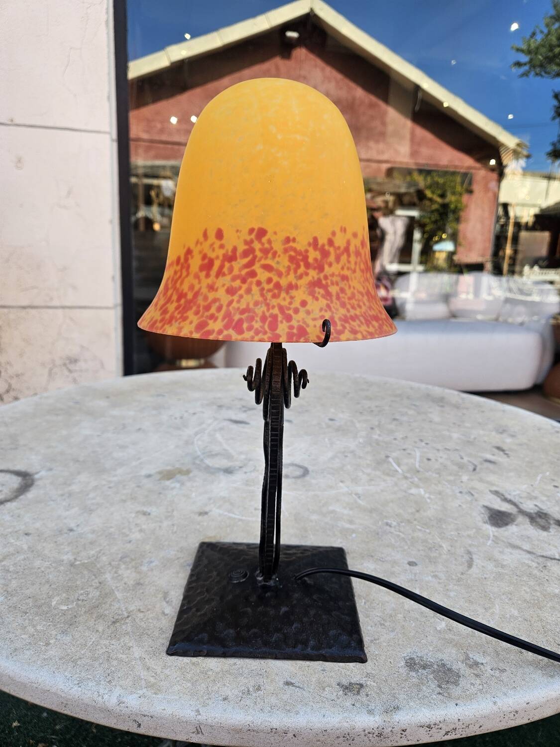 Antique art deco metal and glass lamp